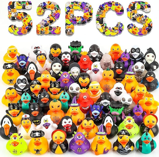52 Pcs Halloween Rubber Ducks,Bulk Halloween Ducks Toys for Halloween Goodie Bag Stuffers, Rubber Duckies Baby Bath Toys for School Classroom Game Prizes,Halloween Party Favors Gifts for Kids