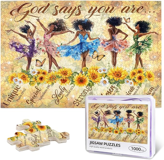 Christian Puzzles for Adults 1000 Pieces African American Ballet Dancer Jigsaw Puzzle God Says You are Inspirational Bible Puzzle Wall Decor