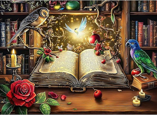 300 Pieces Puzzle for Adults, Magic Book Puzzle Recycled Cardboard, Bird and Rose Jigsaw Puzzles 300 Pieces, Challenging Game Home Decor Birthday Party Gift Toy for Adults Kids Seniors 20.5 * 15 inch