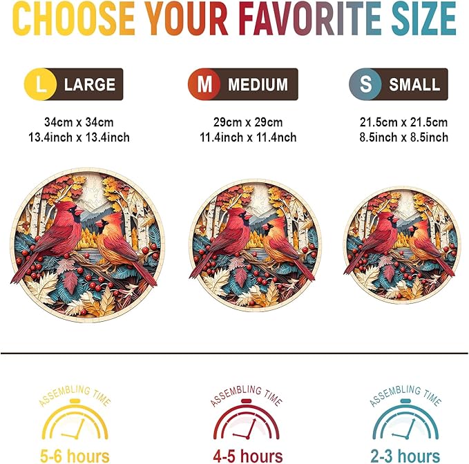 Wooden Puzzles for Adults - Autumn Cardinal Wooden Jigsaw Puzzle, Unique Animal Shaped Wood Puzzles Adult, Christmas Birthday Gifts for Friends/Family, Home Decor 11.4 * 11.4in 200pcs