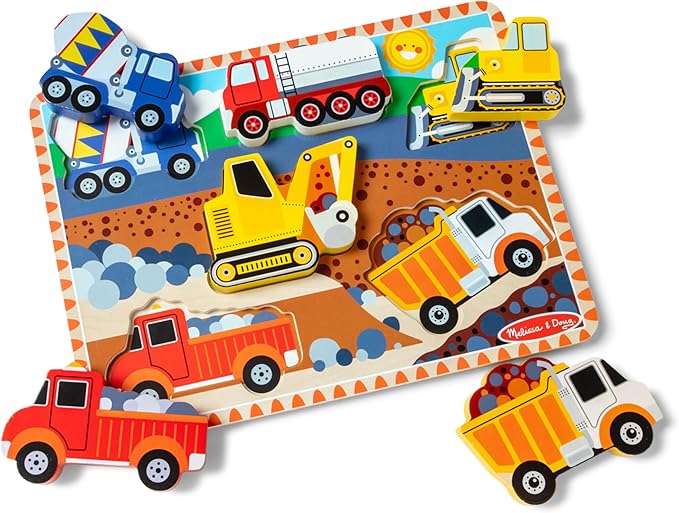 Melissa & Doug Construction Vehicles Wooden Chunky Puzzle (6 pcs) - FSC Certified