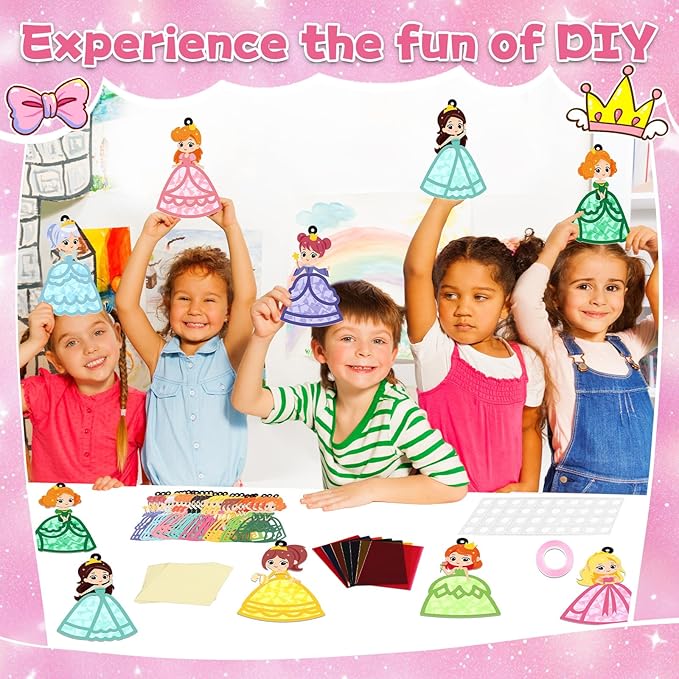 QOUBAI 32 Sets Princess Suncatchers Craft Kit DIY Window Stained Glass Effect Princess Paper Crafts Home School Classroom Decoration Kid Birthday Gift Creative Art Project Activity Game