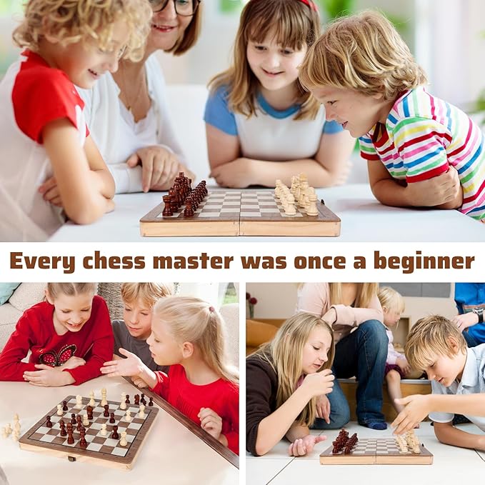 Wooden Chess Set,11.5 inch Magnetic Chess Board Folding Design with Storage Travel Chess Game for Kids, Adults and Family Game Night