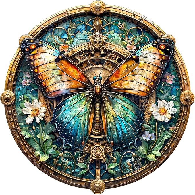 Jigfoxy Wooden Puzzle for Adults, Butterfly Jigsaw Puzzles for Adult, Unique Animal Shape Wood Cut Puzzles, Christmas Thanksgiving Gifts for Friends Family (M-11.4 * 11.4in-190pcs)