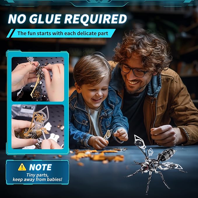 3D Puzzles for Adults, Metal Model Kit Wasp Mechanical Puzzle for Adults/Teens, DIY Creative Craft Gifts Kits Difficult Assembled 3D Puzzle for Family Time, Home Decor (Black)