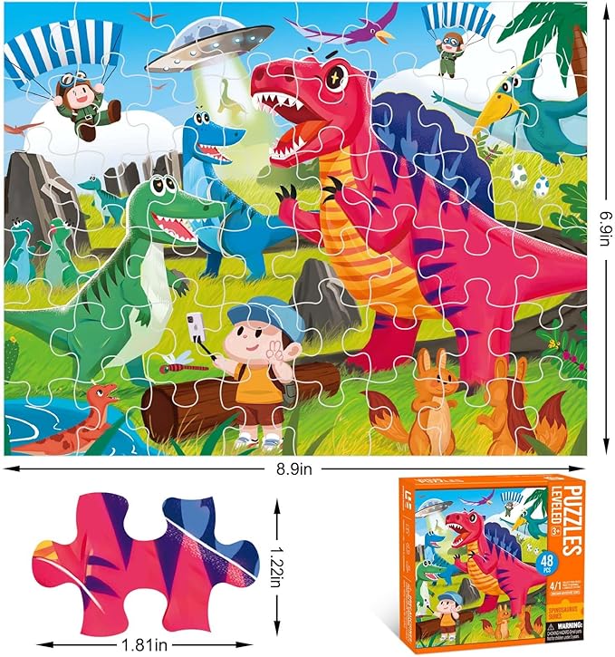 Dinosaur Puzzles for Kids Ages 3-8,48 Pieces Jigsaw Puzzles for Toddlers & Children Ages 4-6，Educational Floor Puzzles with Storage Box for Gifts(Dinosaur Brachiosaurus)