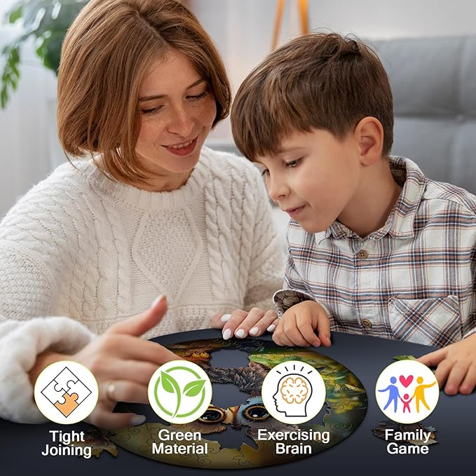 Christmas Birthday Gifts for Kids Girls Boys, Wooden Jigsaw Puzzles for Kids Ages 4-6, 50 Piece Unique Shape Animal Theme Puzzle - Preschool Learning Educational Toys for Kid 3+ (owl)