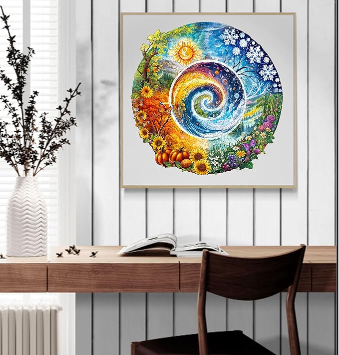 KAAYEE Wooden Puzzles for Adults, 3D Visual Effect Seasons of Life Wooden Jigsaw Puzzle Unique Shape Wood Puzzle Adult, 3D Effect Flat Puzzle Birthday Family Game (M-11.4 * 11.4 in-200pcs)