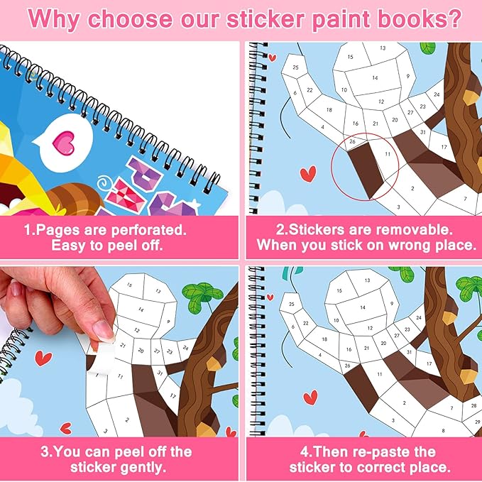Omgouue 2PCS Valentines Day Crafts for Kids Ages 4-8 Sticker Paint Books Gift Party Create 20 Pictures Sticker Sheets are Separate