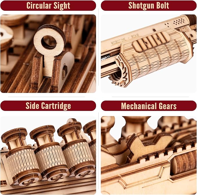 ROKR 3D Wooden Puzzle Rubber Band Guns for Adults,Toy Shotgun Model Building Kits for Adults to Build,Toy Guns for Kids 12-14,Challenge Wood Crafts Puzzles,Cool Toys Hobbies for Men Women