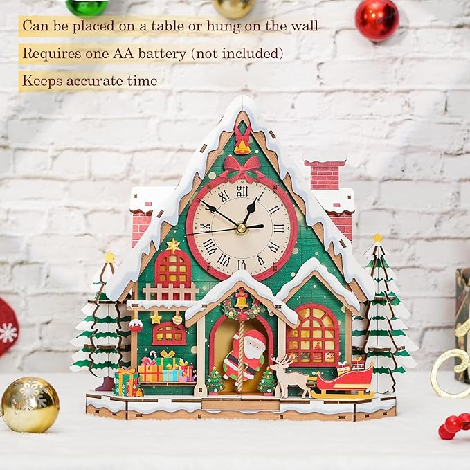 3D Wooden Puzzles for Adults Snow House Clock - Model Building Kit Christmas Wall ‌‌Clock Puzzle Creative Art Craft Gift Home Decor for DIY Enthusiasts, Brain Teaser Building Set Birthday Gifts