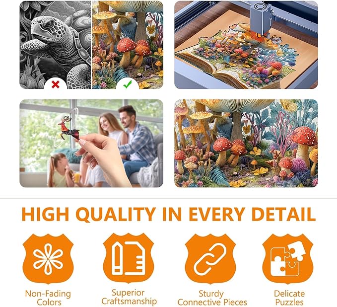 Wooden Puzzles for Adults - Forest Magic Book Wooden Jigsaw Puzzle for Adults, Mushroom Wood Puzzles Adult, Unique Animal Shape Ocean Puzzle, Wall Art Home Decor (L-13.2 * 10.9in- 295 Pieces)