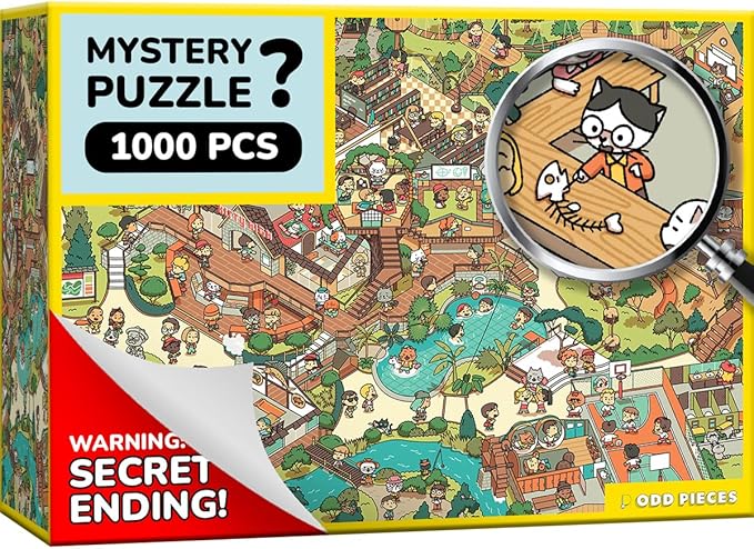 Jigsaw Puzzles 1000 Pieces - Magic Mystery Story Secret Ending Puzzle - Perfect Game Night for Adults & Kids - Cat Dog Funny Cartoon Food Theme (Snack Attack 2)