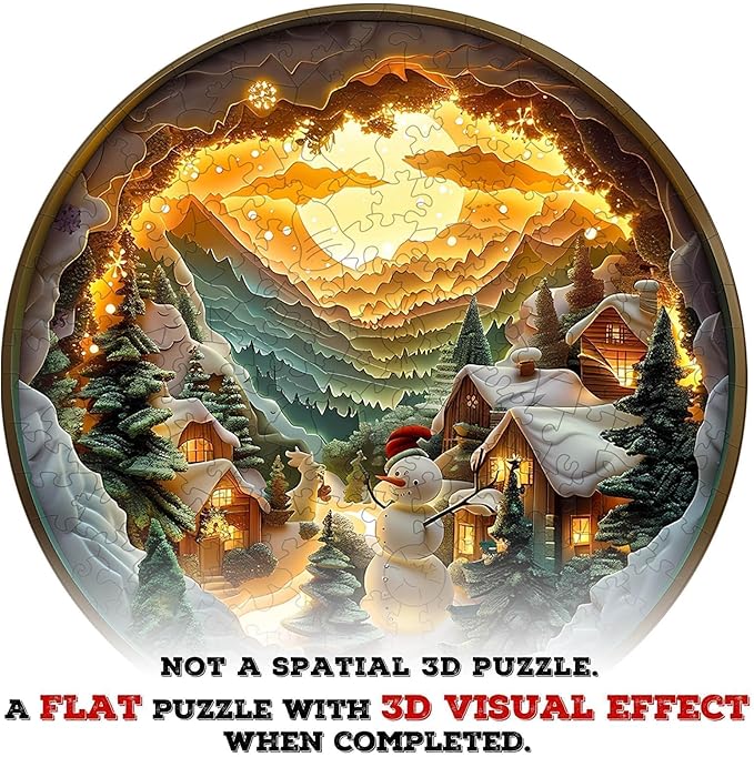 Christmas Wooden Puzzles for Adults, Snow Village Wooden Jigsaw Puzzle, Wood Puzzles Adult, Presents for Family and Friends, Wall Art Home Decor (S -8.5 * 8.5in 100 Pieces)