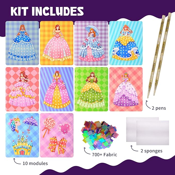 Poke Poke Art and Crafts kit for Kids, DIY 8 Magical Princesses & 6 Accessories, Pretty Princess Game Toys for Girl 6-8 8-12, Gifts for Boys & Girls Ages 6 7 8 9 10 11 12 Years Old