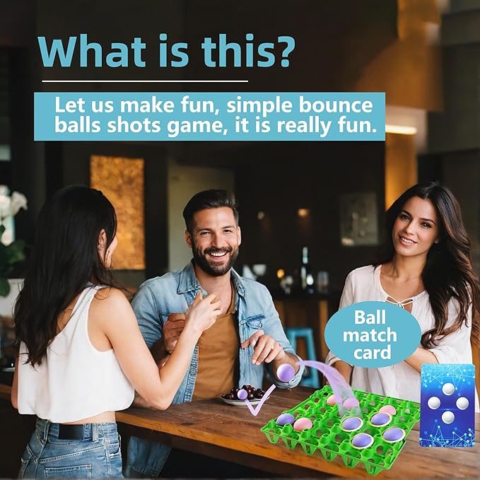 Bounce Ball Fun Party Game - 4 in a Row Games with 60 Balls & Cards - Indoor Outdoor Carnival Party Toys for Kids, Adults, Teens, Families, Game Night. 2-12 Players