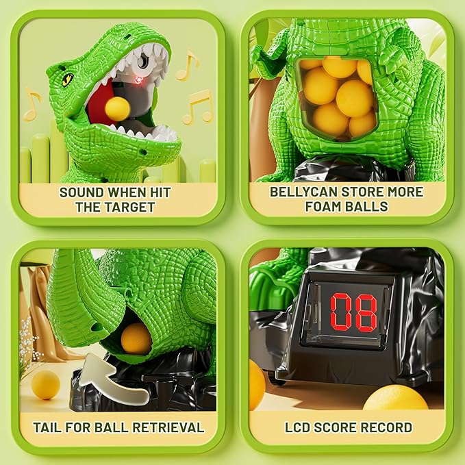 Dinosaur Shooting Toys for Kids 3-5 Years, Movable Target Shooting Games with 2 Air Pump Launcher, Interactive Competition Game Gift for Boys and Girls Ages 3 4 5 6 7 8 Years Old