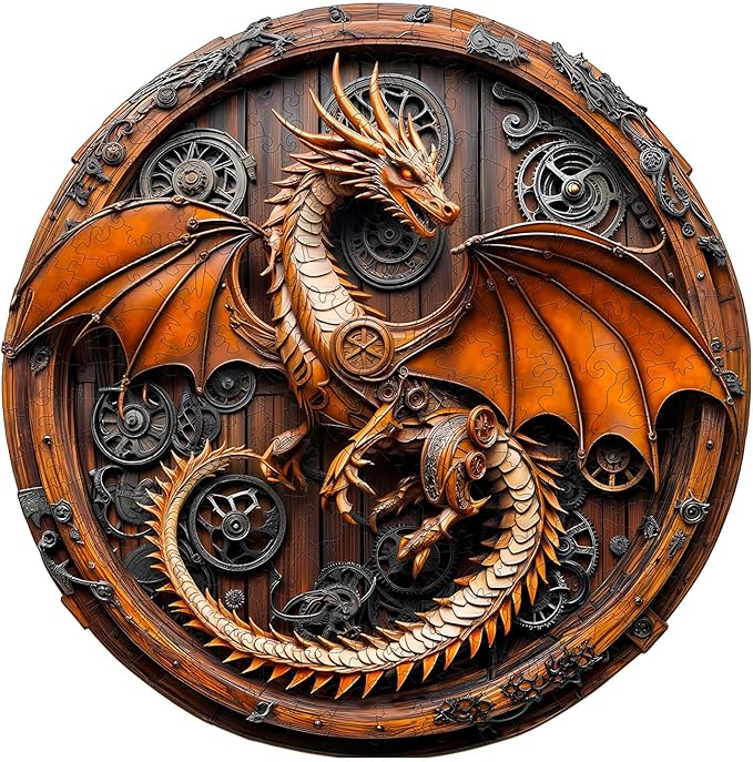 KAAYEE Wooden Puzzles for Adults, 3D Vision Mechanical Dragon Wooden Jigsaw Puzzles, Unique Shape Advanced Wood Puzzle Adult, Birthday Fathers Family Games (L-13.4 * 13.3in-300pcs)
