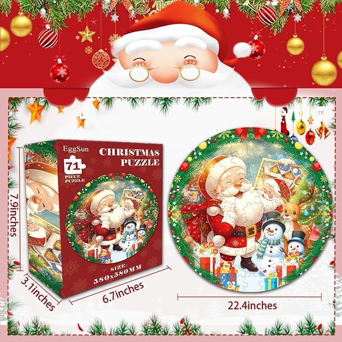 71 Piece Christmas Puzzles Kids Santa Puzzle Winter Jumbo Floor Puzzle for Kids Ages 3,4,6,9,10,11,12+,Holiday Floor Jigsaw Puzzles,Kid's Early Learning Floor Puzzles Christmas Birthday Gift