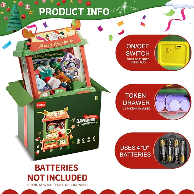 Claw Machine for Kids, Mini Vending Arcade Capsule Game With Prizes for Ages 8-13 Girls | Candy Machine With LED Lights & Adjustable Sound, Party Christmas Toys Gifts