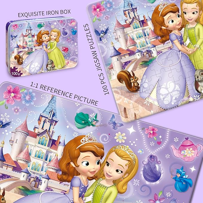 Puzzles for Kids Ages 4-6, 100 Piece Jigsaw Puzzles in Metal Box, Educational Learning Toys for Boys and Girls, Premium Puzzle Games, Kids Puzzles Ages 3-5 Gift