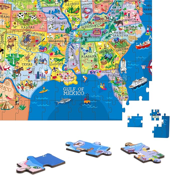 200 Pieces United States Map Jigsaw Puzzle for Kids Ages 4-8, USA Map Puzzle for Kids and Older Floor Puzzles Toddler Geography Educational Toys for Boys, Girls & Adults