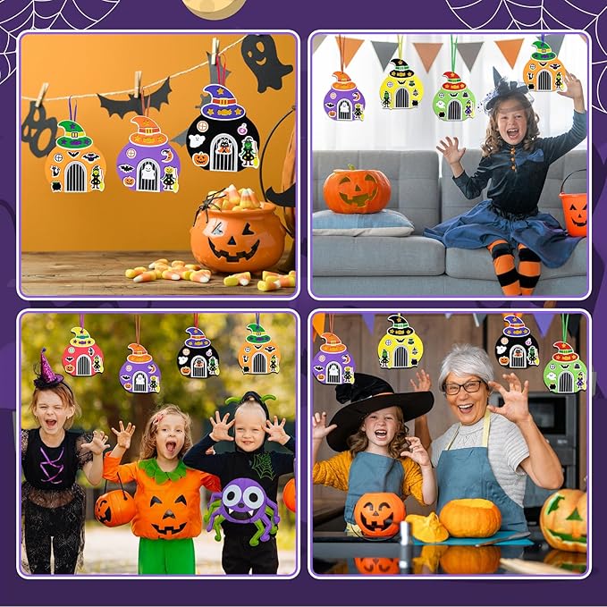 Fennoral 12 Pack Halloween Craft Kit for Kids Make You Own Witch House Foam Stickers Ornament DIY Arts and Crafts for Kids Girls Boys Halloween Party Supplies Halloween Decoration