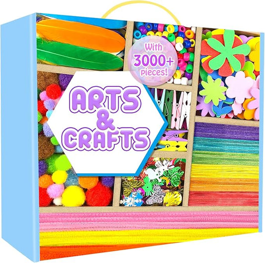 Arts and Crafts Supplies for Kids - 3000Pcs Craft Kit with Pipe Cleaners Crafts for Kids All in Art Crafting Box DIY School Supplies Materials Set Toys Gifts for Girls Boys Age 4 5 6 7 8 9 10 11 & 12