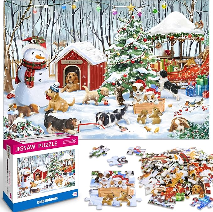 100 Piece Christmas Puzzle for Kids Ages 4-6 6-8 8-10 Christmas Ideal Gift for Boys Girls Jigsaw Puzzles 100 Pieces for Seniors(Cute Animals)