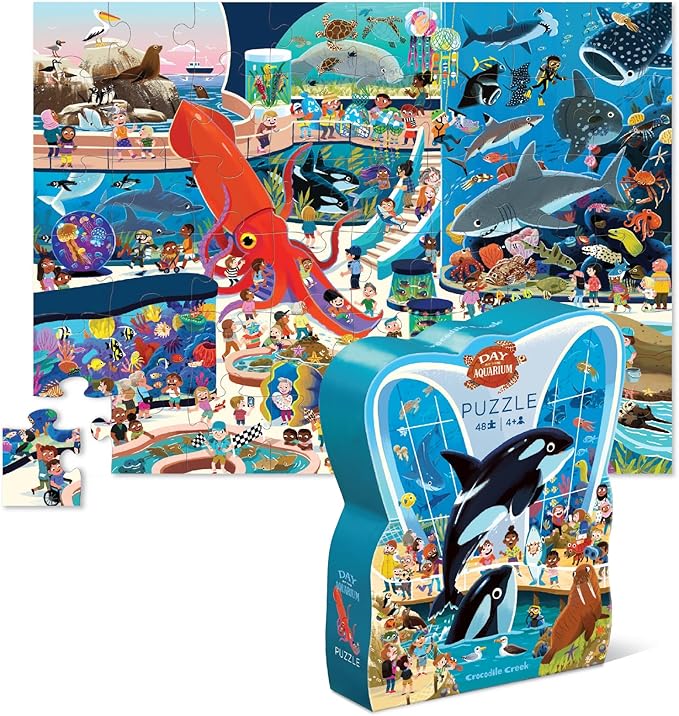 Crocodile Creek Above + Below 48-Piece Jigsaw Floor Puzzle - Fun Floor Puzzles for Kids Ages 4-8 - Day at The Aquarium - 18 x 24 inches Finished
