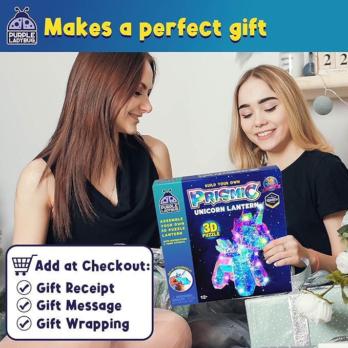PURPLE LADYBUG PRISMIC Unicorn 3D Puzzle Craft Kit - DIY Light-Up Night Lamp for Kids, STEM-Inspired Creative Kit, Gifts for Ages 12-18, Birthday Gifts for Teens and Tweens