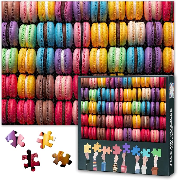Adult Puzzles 1000 Pieces - Vibrant Macaroons & Dessert Art, Jigsaw Puzzle for Adults with Sweet Treats Design, 1000-Piece Puzzle Board - 27.5x19.7 in