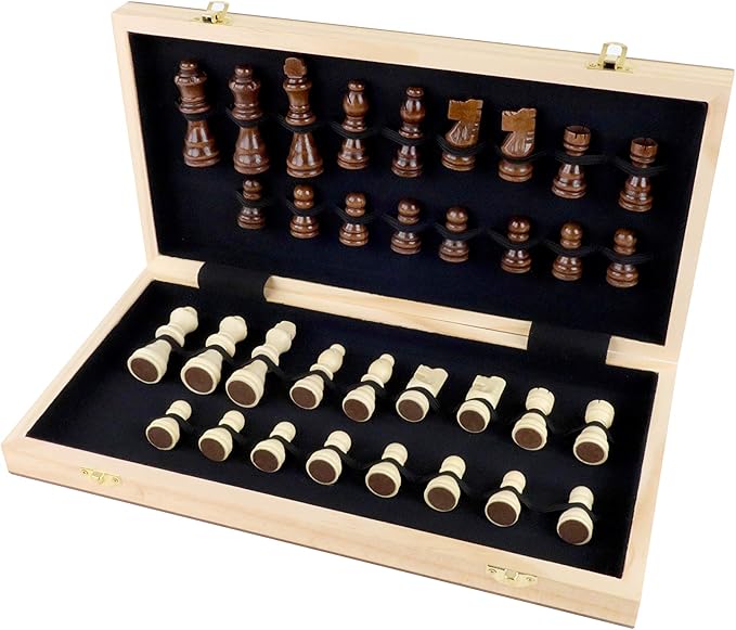 Regal Games Wooden Chess Sets for Adults with Folding Chess Board (15 x 15) & Wood Chess Pieces | Travel & Portable Table Games for Fun Family Game Night
