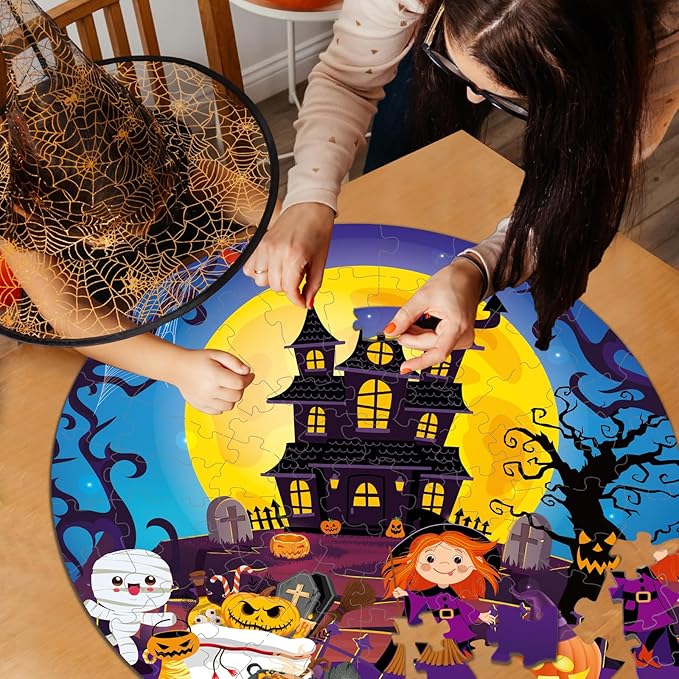 71 PCS Halloween Thanksgiving Double Sided Floor Puzzle for Kids Ages 4-8 Large Jigsaw Puzzles Ages 3-5 Castle Pumpkin Fall Scarecrow Educational Learning Toys