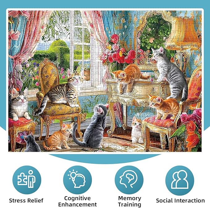 Puzzles for Adults 500 Pieces,Cute Cats Puzzle for Adults,Cozy House & Kittens Jigsaw Puzzles,Recyclable Cardboard Puzzles for Seniors Kids Teen,Puzzle for Family Game Nights, 20.5x15 in