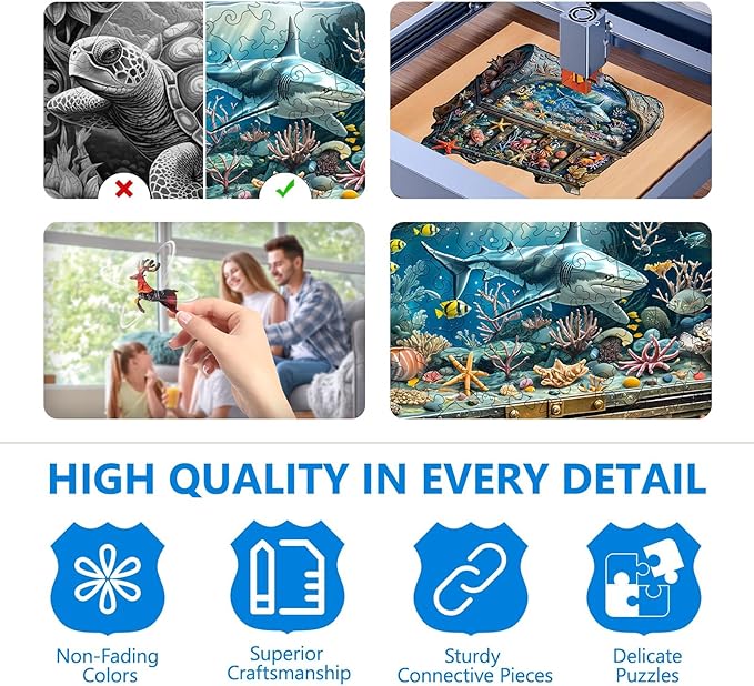 Wooden Puzzles for Adults - Treasure Chest Ocean Wooden Jigsaw Puzzle, Unique Shape Ocean Wood Puzzles Adult, Gifts for Family and Friends, Wall Art Home Decor (M-11.4 * 11.2in- 195 Pieces)