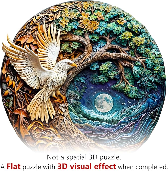KAAYEE Wooden Puzzles for Adults, 3D Visual Effect White Eagle Wooden Jigsaw Puzzle Unique Shape Wood Puzzle Adult, Birthday Gifts for Puzzle Lovers Family Games (M-11.4 * 11.3in-200pcs)