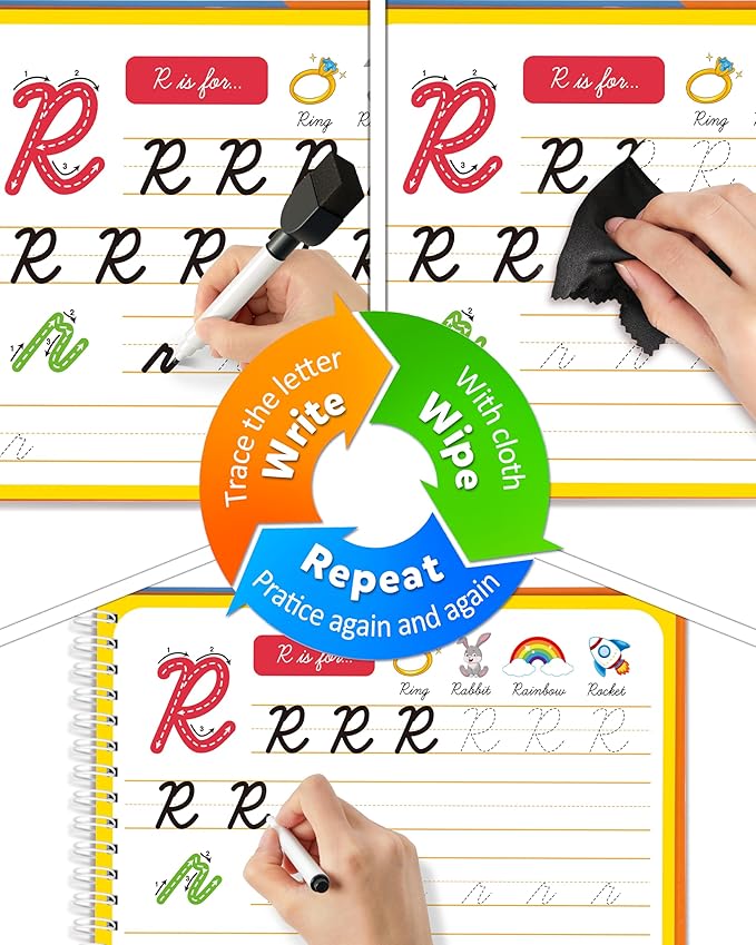 Coogam Magic Practice Copybook for Kids Age 3-12, Dry-Erase Writing Practice Book - Cursive Handwriting Aid with Alphabet Nmubers Words Sentences for Children and Beginners