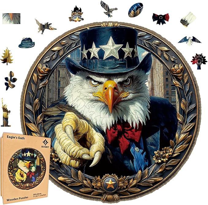 Wooden Jigsaw Puzzle, 200-500 Pieces Unique Shape Animal Puzzle, for Adults & Kids, Birthday Gift Family Game, Decorative Puzzle, Unique Gift (Eagle's Oath, 200 PCS)