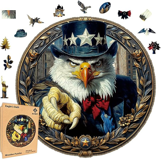 Wooden Jigsaw Puzzle, 200-500 Pieces Unique Shape Animal Puzzle, for Adults & Kids, Birthday Gift Family Game, Decorative Puzzle, Unique Gift (Eagle's Oath, 200 PCS)