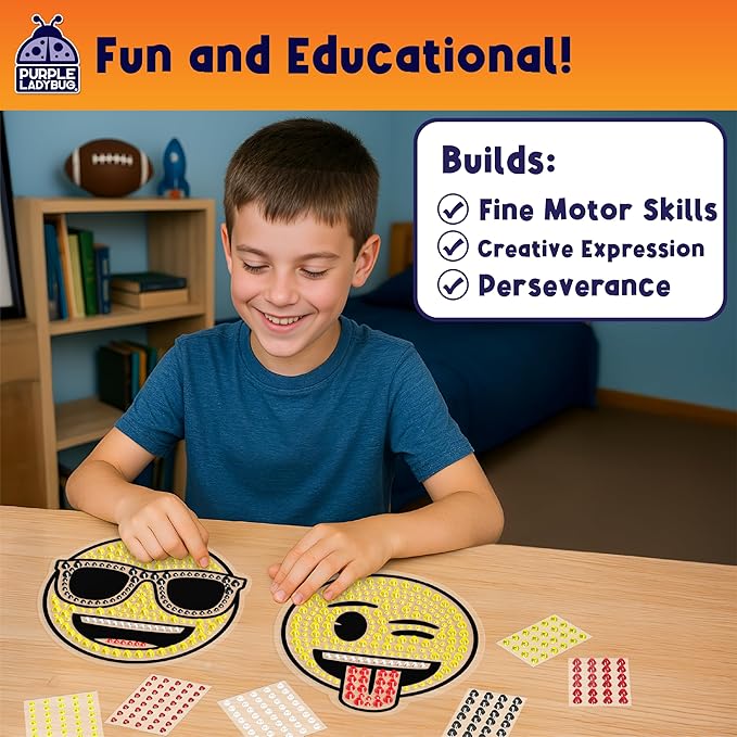 SUNGEMMERS Emoji Cool & Wink Window Art Kit - DIY Diamond Art Suncatcher Craft for Kids Ages 6-12 - Creative Gift for Girls, Boys, Mess-Free Arts & Crafts Set with 1000+ Gem Stickers, Templates