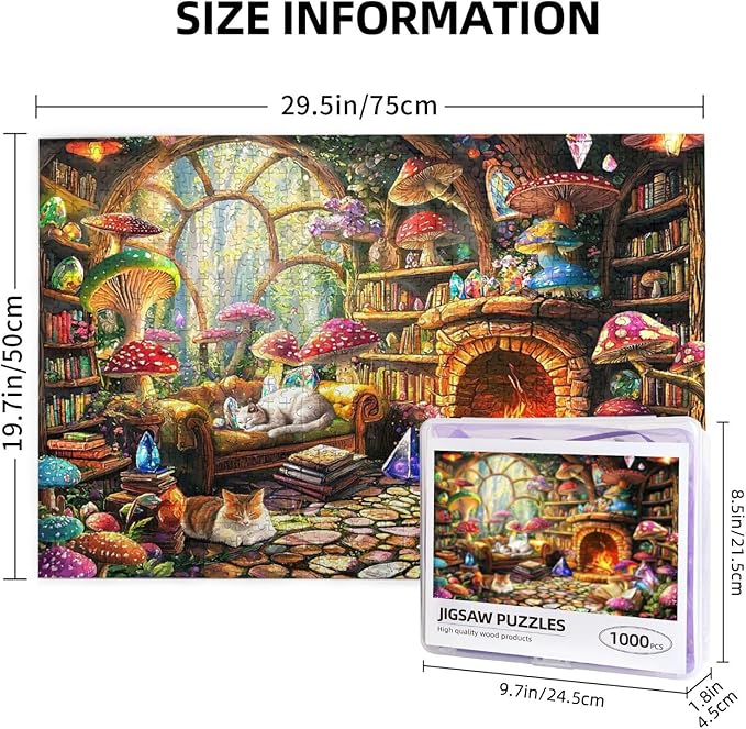 Mushroom Cottage Jigsaw Puzzles for Adults 1000 Pieces Magical Forest Treehouse Scene Puzzles Challenging Puzzle Games for Night