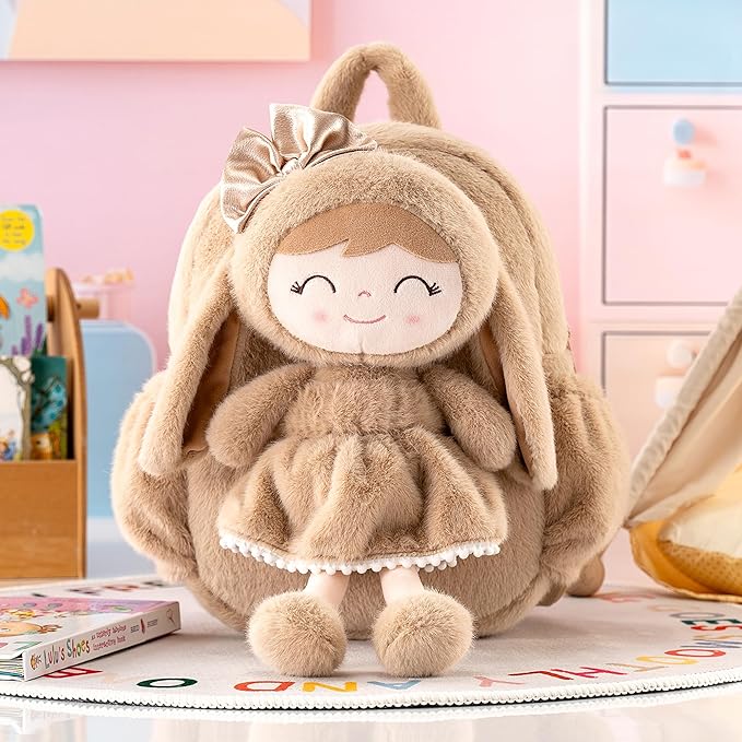 Gloveleya Toddler Backpack with Soft Brown Rabbit 11 inches Detachable Design for Girl Age 2+