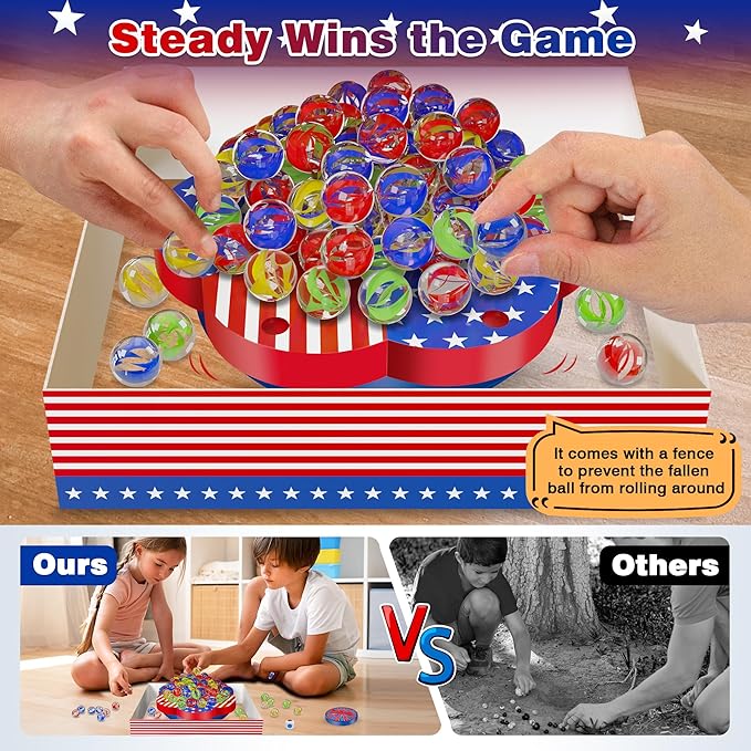 Wobble Balance Marble Game for Kids – 80 Colorful Marbles, Dice, Chessboard, Turntable,Challenge Cards, Fun Family Board Game for Parties, Gifts for Kids Ages 6-12+