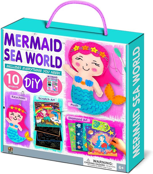 C.S. Kids My Mermaid Sea World 4-in-1 DIY Mega Kit for Kids (10 Arts and Crafts Projects: Sewing Kits for Doll and Keychain, Scratch Art, Diamond Art) Handcraft/Creative Art/DIY