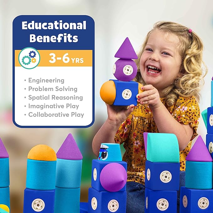 Magnetic Foam Building Blocks - 100-Piece Set with Storage Chest, Bath Toys for Toddlers, Preschool Toys, Bathtub Toys, Sensory Toys, Blocks for Toddlers 3-5, Engineering Toys for Kids 3-5