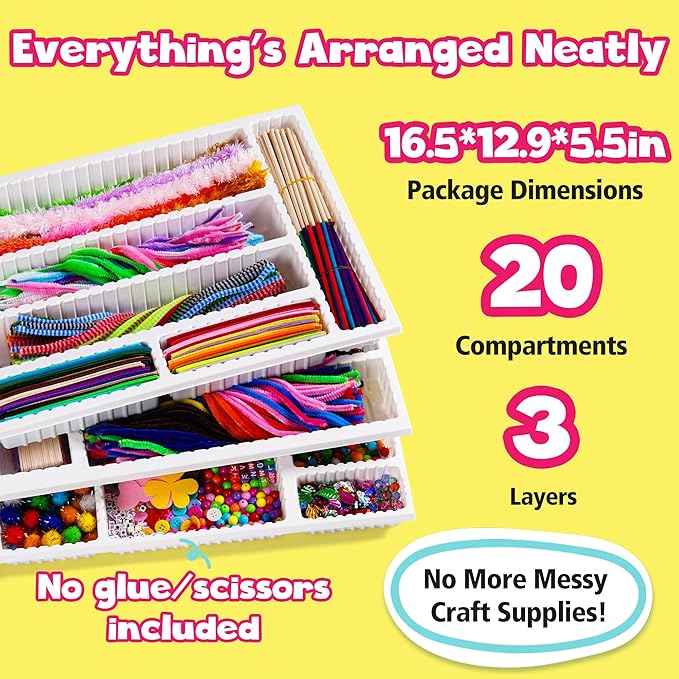 rowood Arts and Crafts for Kids,Craft Supplies for Kids Ages 4 5 6 7 8 9 10 11&12,DIY Craft Box Art Kit Warehouse Project Birthday Christmas Gift for Girls and Boys