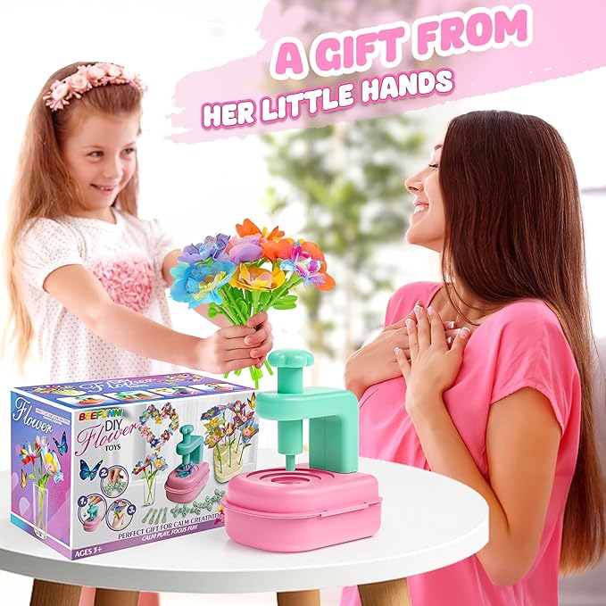 beefunni Flower Bouquet Craft Kits, DIY Arts and Crafts for Kids 4-6-8, Upgrade Wreaths & Colorful Flowers Toys for 4 5 6 7 8+Year Old Girl Birthday Gifts Ideas,Toddler Creative Educational Activities