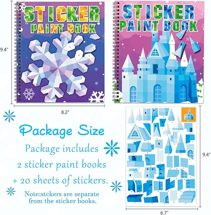 Omgouue 2PCS Winter Wonderland Crafts for Kids Ages 4-8 Christmas Sticker Paint Books Includes Elf Penguins Snowman and More Designs Gift Party Create 20 Pictures Sticker Sheets are Separate