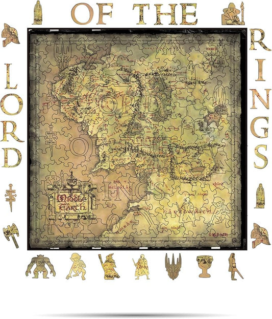 Crafthub Lord of The Rings Wooden Puzzles for Adults – A3 Size with 215 Pieces Wood Puzzles – Middle Earth Map – Jigsaw Puzzles with Unique Shapes – 10.5" x 10.5"